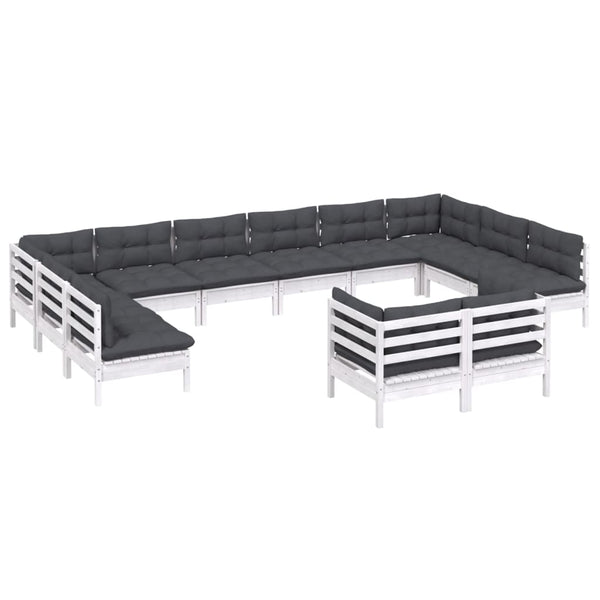 vidaXL 12-piece Garden Lounge Set with Cushions White Solid Pine Wood