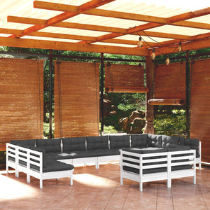 vidaXL 12-piece Garden Lounge Set with Cushions White Solid Pine Wood