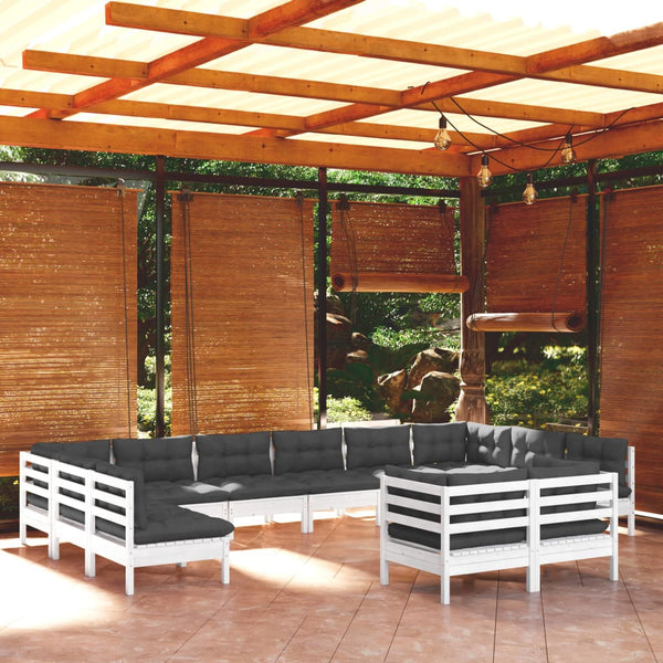 vidaXL 12-piece Garden Lounge Set with Cushions White Solid Pine Wood