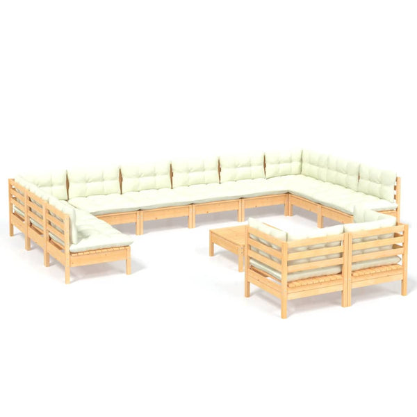 vidaXL 13-Piece Garden Lounge Set with Cream Cushions Pinewood