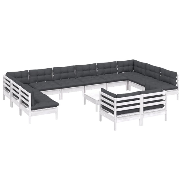 vidaXL 13-Piece Garden Lounge Set with Cushions White Pinewood