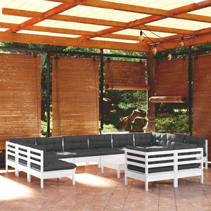 vidaXL 13-Piece Garden Lounge Set with Cushions White Pinewood