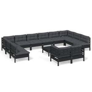vidaXL 13-Piece Garden Lounge Set with Cushions Black Pinewood