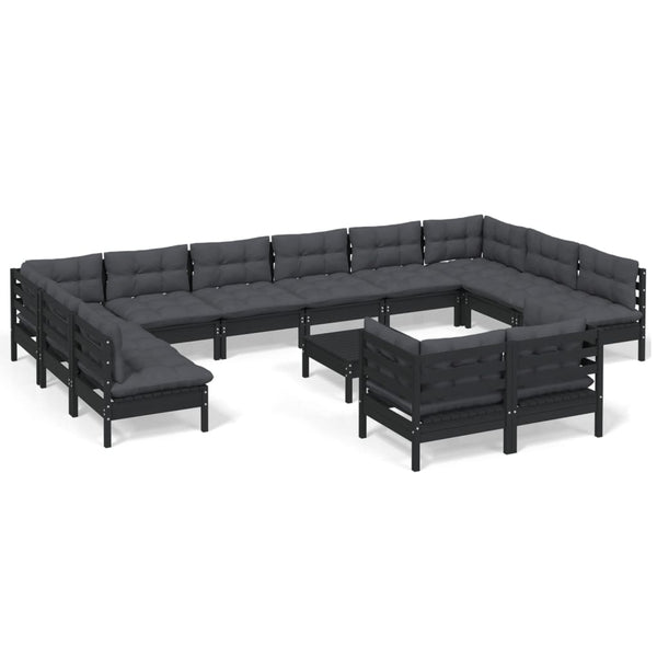 vidaXL 13-Piece Garden Lounge Set with Cushions Black Pinewood