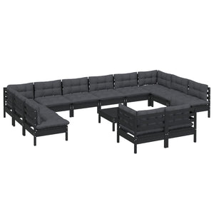 vidaXL 13-Piece Garden Lounge Set with Cushions Black Pinewood