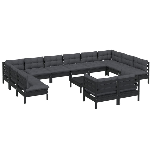 vidaXL 13-Piece Garden Lounge Set with Cushions Black Pinewood