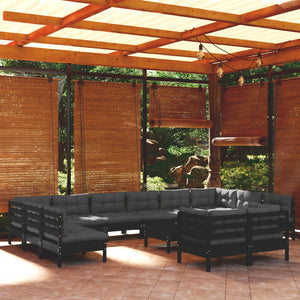 vidaXL 13-Piece Garden Lounge Set with Cushions Black Pinewood
