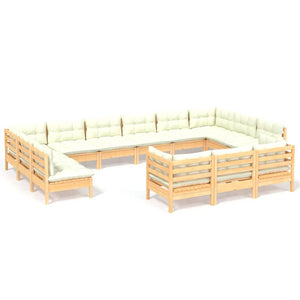 vidaXL 13-Piece Garden Lounge Set with Cream Cushions Pinewood