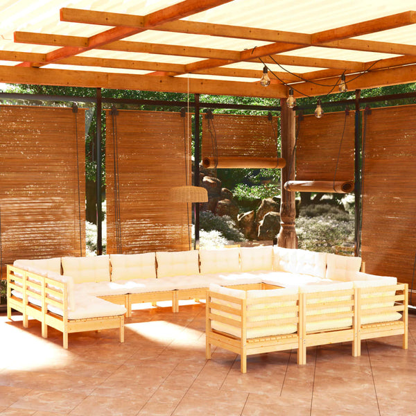 vidaXL 13-Piece Garden Lounge Set with Cream Cushions Pinewood
