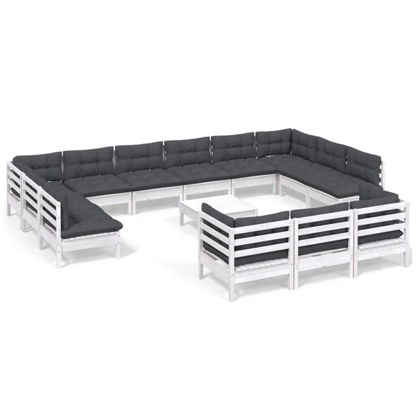 vidaXL 14-Piece Garden Lounge Set with Cushions White Pinewood