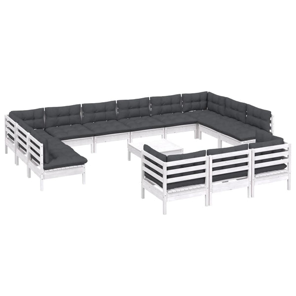 vidaXL 14-Piece Garden Lounge Set with Cushions White Pinewood