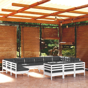 vidaXL 14-Piece Garden Lounge Set with Cushions White Pinewood