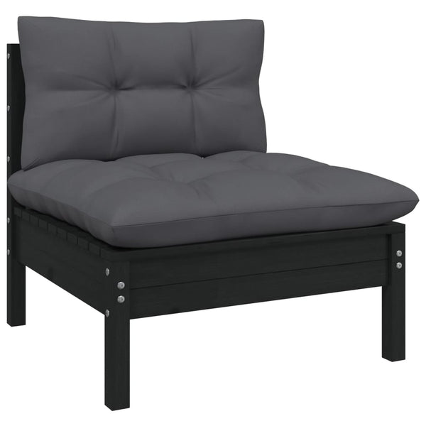 vidaXL 14-Piece Garden Lounge Set with Cushions Black Pinewood