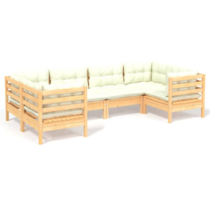vidaXL 6-Piece Garden Lounge Set with Cream Cushions Pinewood