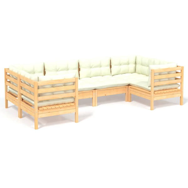 vidaXL 6-Piece Garden Lounge Set with Cream Cushions Pinewood