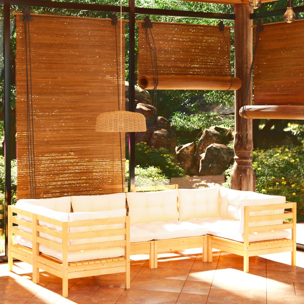 vidaXL 6-Piece Garden Lounge Set with Cream Cushions Pinewood