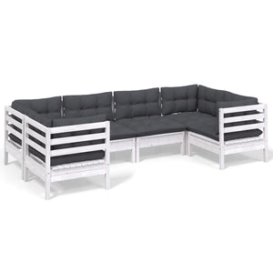 vidaXL 6-Piece Garden Lounge Set with Cushions White Pinewood