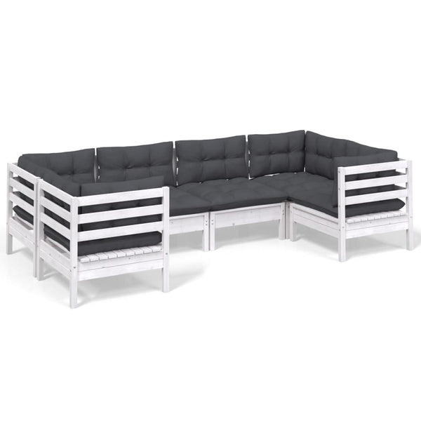 vidaXL 6-Piece Garden Lounge Set with Cushions White Pinewood