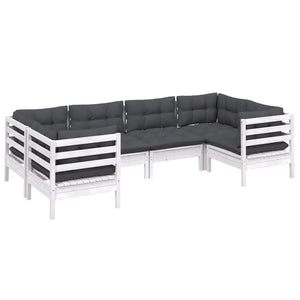 vidaXL 6-Piece Garden Lounge Set with Cushions White Pinewood