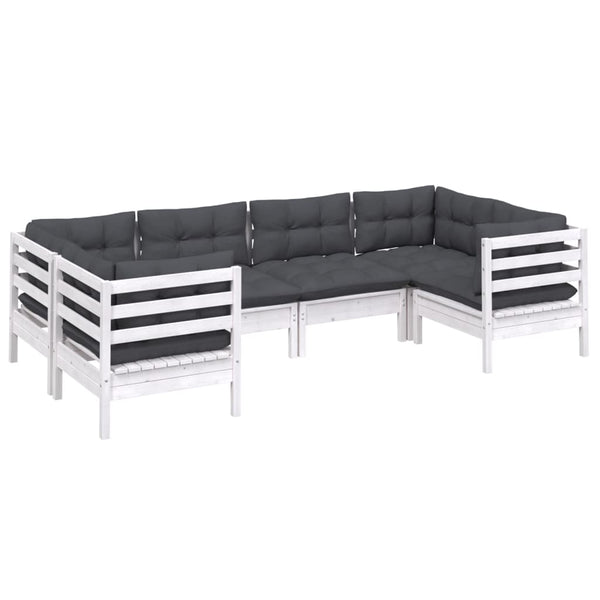 vidaXL 6-Piece Garden Lounge Set with Cushions White Pinewood
