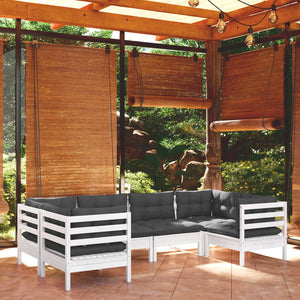 vidaXL 6-Piece Garden Lounge Set with Cushions White Pinewood