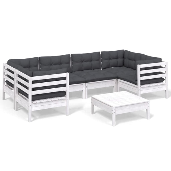 vidaXL 7-Piece Garden Lounge Set with Cushions White Pine Wood