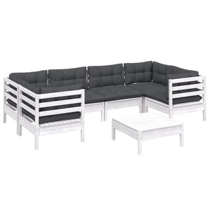 vidaXL 7-Piece Garden Lounge Set with Cushions White Pine Wood