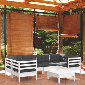 vidaXL 7-Piece Garden Lounge Set with Cushions White Pine Wood
