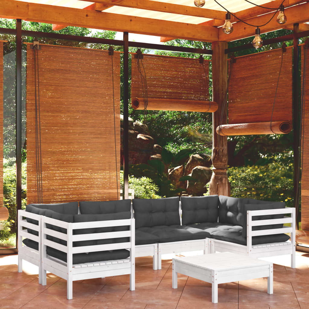 vidaXL 7-Piece Garden Lounge Set with Cushions White Pine Wood