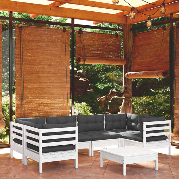 vidaXL 7-Piece Garden Lounge Set with Cushions White Pine Wood