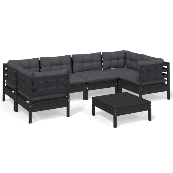 vidaXL 7-Piece Garden Lounge Set with Cushions Black Pinewood