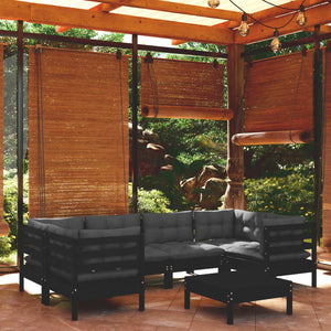 vidaXL 7-Piece Garden Lounge Set with Cushions Black Pinewood