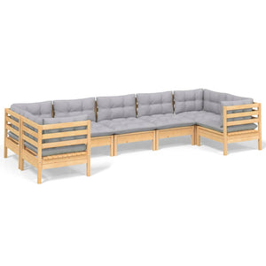 vidaXL 7-Piece Garden Lounge Set with Grey Cushions Solid Pinewood