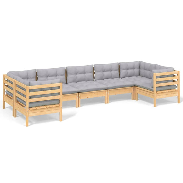 vidaXL 7-Piece Garden Lounge Set with Grey Cushions Solid Pinewood