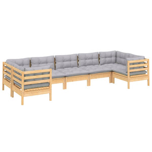 vidaXL 7-Piece Garden Lounge Set with Grey Cushions Solid Pinewood