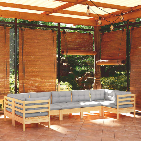vidaXL 7-Piece Garden Lounge Set with Grey Cushions Solid Pinewood