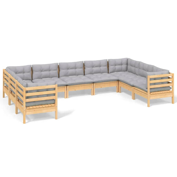 vidaXL 9-piece Garden Lounge Set with Grey Cushions Pine Wood