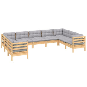 vidaXL 9-piece Garden Lounge Set with Grey Cushions Pine Wood