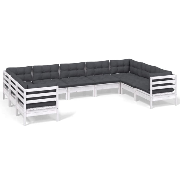 vidaXL 9-piece Garden Lounge Set with Cushions White Pine Wood