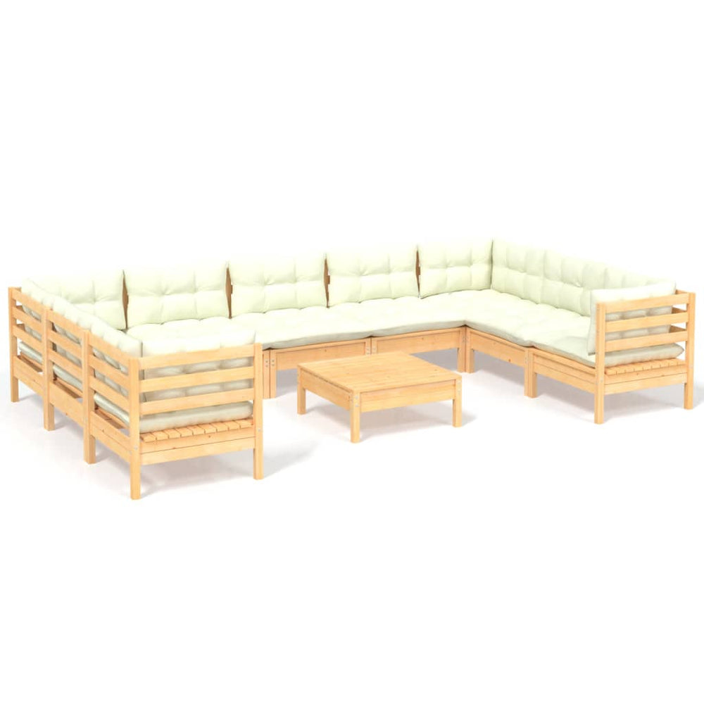 vidaXL 10-piece Garden Lounge Set with Cream Cushions Pine Wood