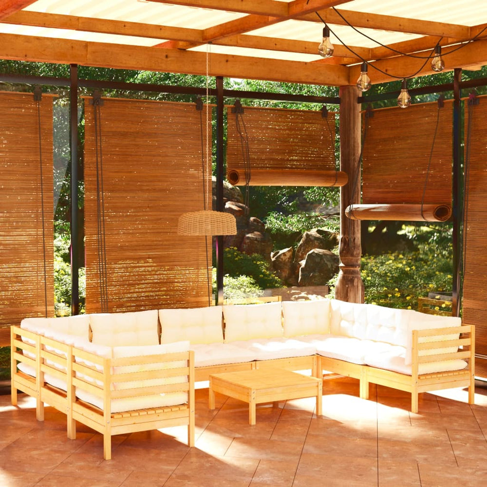 vidaXL 10-piece Garden Lounge Set with Cream Cushions Pine Wood