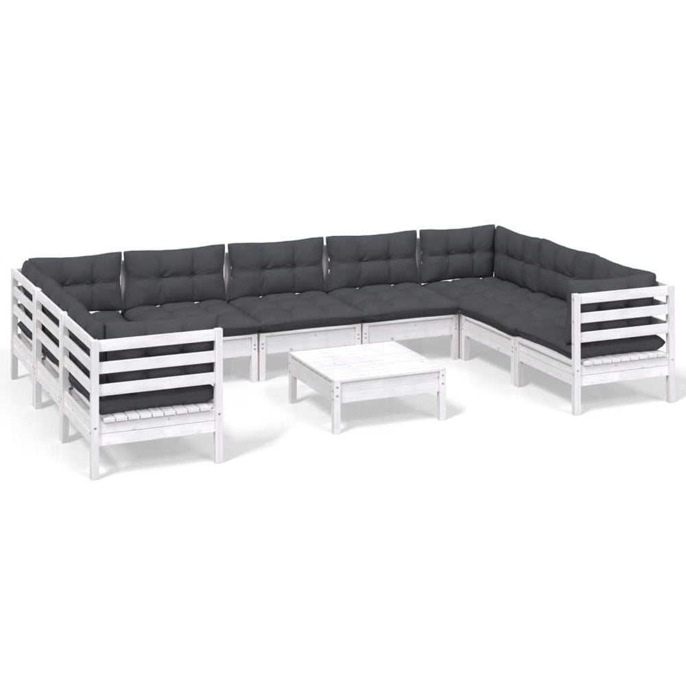 vidaXL 10-piece Garden Lounge Set with Cushions White Pinewood
