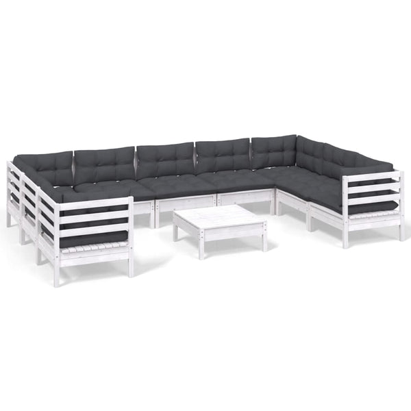 vidaXL 10-piece Garden Lounge Set with Cushions White Pinewood