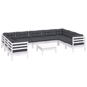 vidaXL 10-piece Garden Lounge Set with Cushions White Pinewood