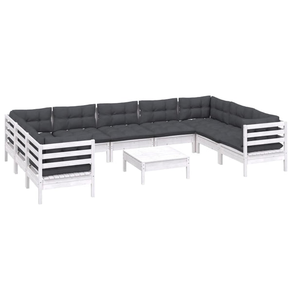 vidaXL 10-piece Garden Lounge Set with Cushions White Pinewood