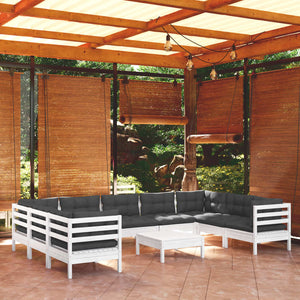 vidaXL 10-piece Garden Lounge Set with Cushions White Pinewood
