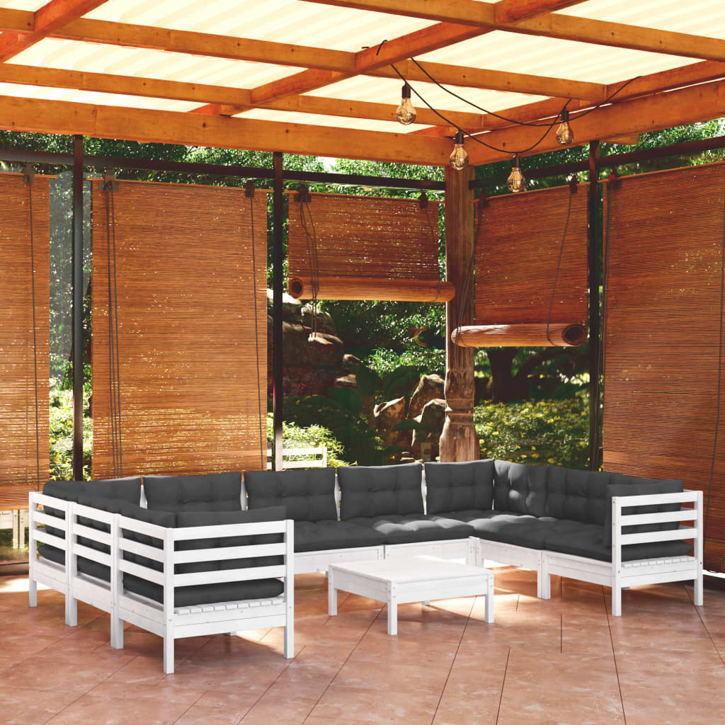vidaXL 10-piece Garden Lounge Set with Cushions White Pinewood