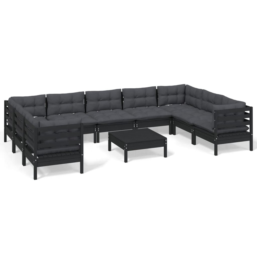 vidaXL 10-Piece Garden Lounge Set with Cushions Black Pinewood