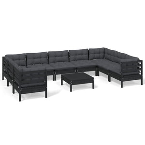 vidaXL 10-Piece Garden Lounge Set with Cushions Black Pinewood