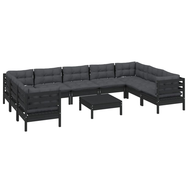 vidaXL 10-Piece Garden Lounge Set with Cushions Black Pinewood
